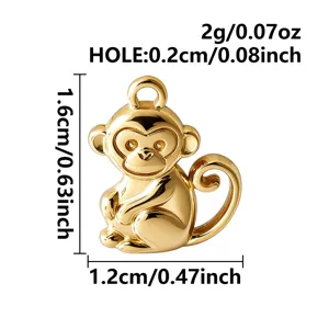 Pendentif singe 3D plaqué or mignon charme bricolage bracelet collier bijoux accessoire