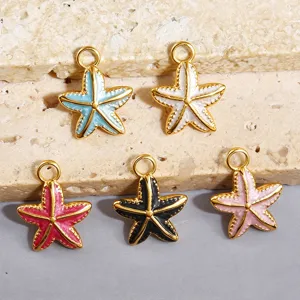 Enamel Starfish Pendants Gold Plated Metal Charms DIY Jewelry Making Earrings Bracelets