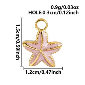 Pink enamel starfish pendant charm, gold rimmed DIY jewelry accessory for bracelets.