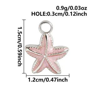 Pink enamel starfish pendant charm with silver trim, perfect for DIY jewelry making.