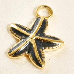 Gold starfish pendant with dark enamel DIY jewelry accessory detail shot for necklace bracelet