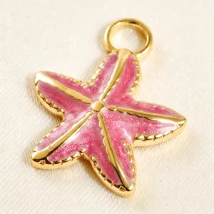 Detailed closeup of a pink glitter enamel starfish pendant, perfect for DIY jewelry making.