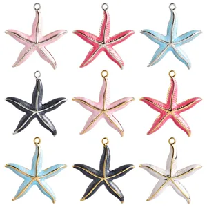 Pendentif Étoile de Mer en Acier Inoxydable et Émail Style Océan Coloré Breloque Marine pour Accessoires de Création de Bijoux DIY