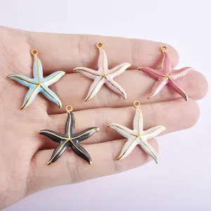 Pendentifs étoile de mer émail breloques métal multicolore DIY accessoires bijoux faits main.