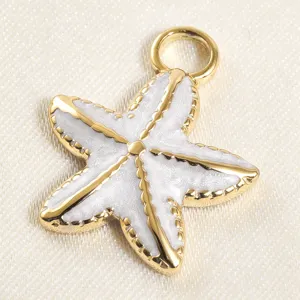 Close-up detail of gold-plated white enamel starfish pendant DIY jewelry making accessory