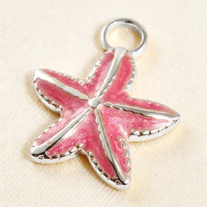 Pink glitter starfish pendant detail, beautiful enamel jewelry accessory for DIY earrings.