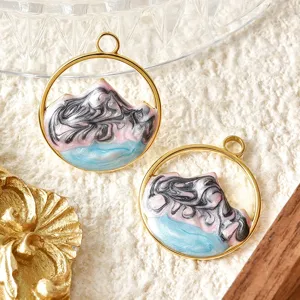 Stainless steel enamel landscape pendant charm DIY jewelry accessories necklace bracelet keychain.