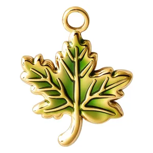 Stainless steel maple leaf pendant with green enamel, gold plated DIY jewelry charm.