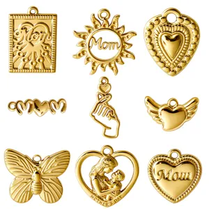 Stainless Steel Hollow Heart Butterfly Sun Mom Pendant Charms For Mother Day DIY Jewelry Necklace Bracelet Accessories