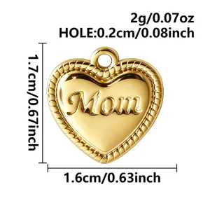 Gold retro Mom heart pendant for DIY jewelry making, necklace bracelet charm accessory.
