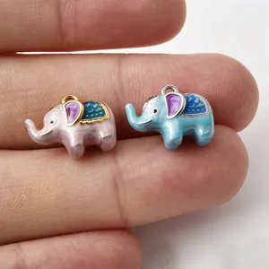 Roestvrij staal schattige geëmailleerde olifant DIY bedel hanger voor ketting sieraden maken