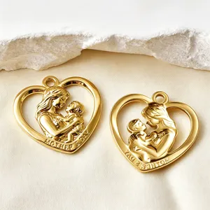 Gold heart mother and child pendant charms DIY jewelry accessories for necklace crafting