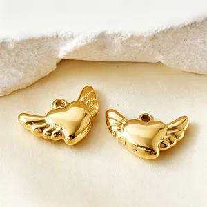 Gold heart angel wings pendant DIY jewelry accessories necklace bracelet keychain components