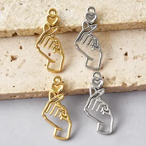 Metal finger heart pendant DIY jewelry accessories hollow heart charms for necklace keychain