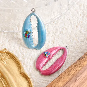 Roestvrij staal geëmailleerd schelp DIY hanger bedels in pastelkleuren voor ketting armband