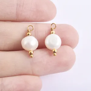 Natural freshwater pearl gold pin DIY handmade pendant charms for necklace jewelry making.