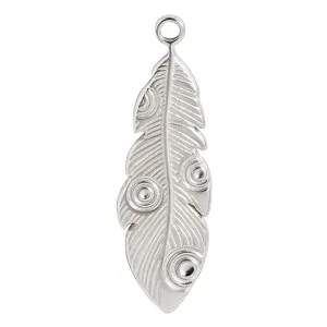 Edelstahl Silber Feder Anhänger Detail für DIY Halsketten Armbänder und Schmuckdesign.