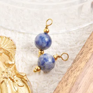 Natürlicher blauer Stein Perle Stecker DIY Anhänger Schmuck Zubehör mit Gold Draht