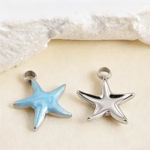 Roestvrij staal zeester hanger detail opname, macaron blauwe en zilveren DIY sieraden bedel.