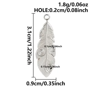 Edelstahl Feder Anhänger DIY Schmuck Zubehör mit detaillierter Textur und Abmessungen.