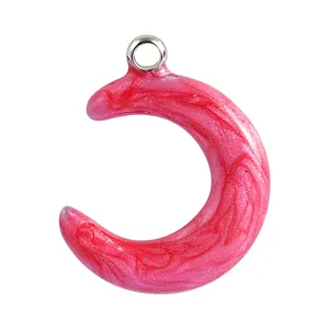 Roze maan glitter hanger roestvrij staal DIY sieraden ketting armband accessoire