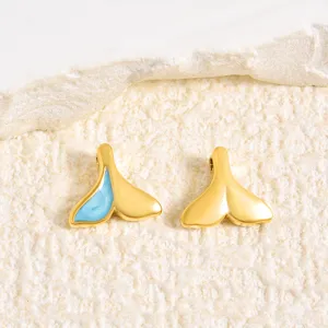 Stainless steel 3d whale tail charms with blue enamel for diy jewelry making necklaces bracelets.