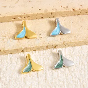Stainless steel whale tail pendant detail, featuring blue and green enamel DIY jewelry accessory.