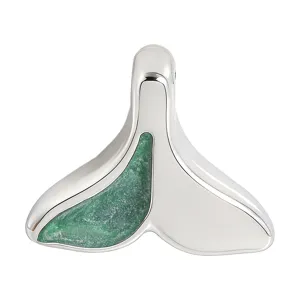 Stainless steel whale tail pendant with green glitter enamel for diy jewelry making detail.