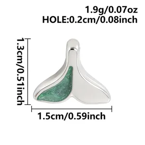 Stainless steel fish tail pendant with green enamel detail, perfect for DIY jewelry making.