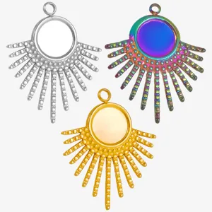 Stainless Steel Sunburst Fan Shaped Pendant Charm For DIY Jewelry Making Gold Silver Rainbow Color Metal Pendant For Necklace
