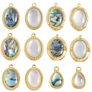 Stainless Steel Natural Shell Oval Water Drop Pendant Only 18K Gold Plated DIY Jewelry Charms For Necklace Bracelet Making
