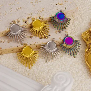 Stainless steel sunburst pendant tray multi color DIY jewelry finding accessory parts