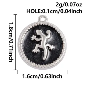 colgante de gecko de acero inoxidable dije redondo esmalte negro accesorio joyeria