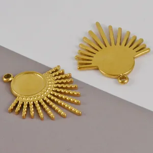 Gold stainless steel sunburst charm pendant for DIY jewelry making and necklace crafts.