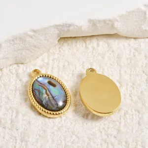 Stainless steel oval shell pendant 18k gold plated DIY charm for necklace bracelet making.