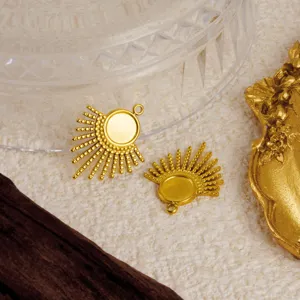 Gold sunburst bezel charm detail shot, perfect for DIY jewelry making and custom necklace pendants.
