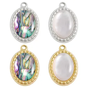 Stainless steel oval shell pendant charms DIY jewelry making accessories gold silver components