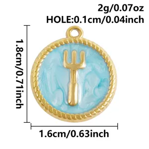 Colgante redondo de esmalte de acero inoxidable con motivo de tenedor, mini accesorio DIY.