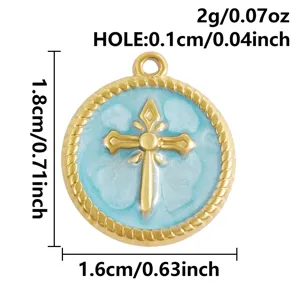 Colgante de cruz de esmalte redondo de acero inoxidable para accesorios de joyería.