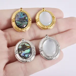 Stainless steel oval pendant inlaid with natural shell charm DIY jewelry accessories