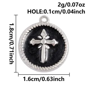 Colgante de cruz de acero inoxidable redondo gota de aceite, especificaciones detalladas.