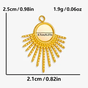 Gold stainless steel sunburst pendant blank tray for DIY jewelry making accessories charm.