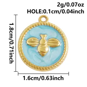 Colgante de abeja de esmalte redondo de acero inoxidable dorado accesorio 1.8x1.6cm