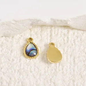 Stainless steel 18k gold plated natural shell teardrop pendant DIY jewelry accessory detail.