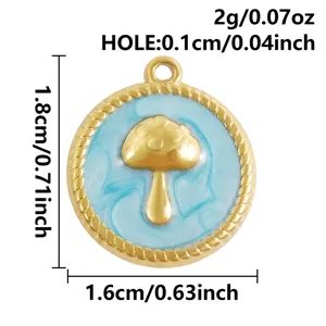 Colgante de seta de esmalte azul de acero inoxidable con borde de cuerda 1,8x1,6cm.