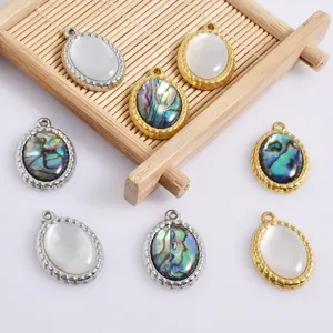 Stainless Steel Oval Pendants with Natural Shell and Abalone DIY Jewelry Making Accessories