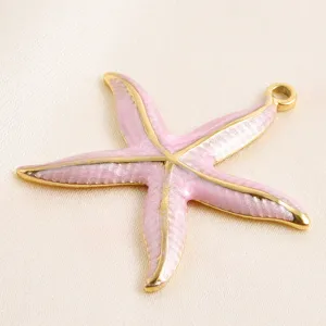 Pendentif étoile de mer émaillé rose avec bordure dorée pour collier bijou DIY fait main