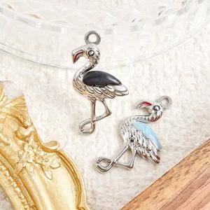Exquisite flamingo oil drop metal pendant detail, perfect for DIY jewelry, bracelets, necklaces.