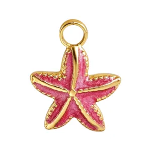 Gold-plated pink enameled starfish pendant for DIY jewelry making and accessories.