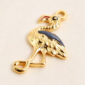Gold plated flamingo pendant enamel DIY jewelry accessory necklace bracelet charm cute gift.